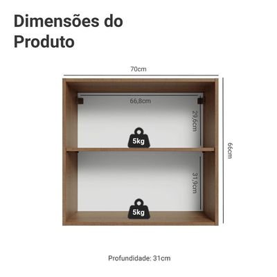 Armário Aéreo 70 Cm 2 Portas Rustic-crema Vik Madesa Rustic-crema