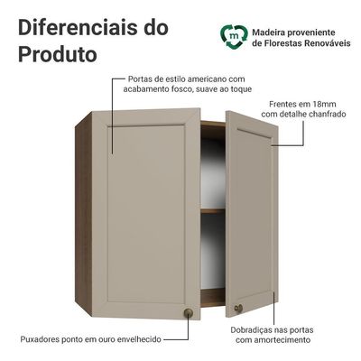 Armário Aéreo 70 Cm 2 Portas Rustic-crema Vik Madesa Rustic-crema