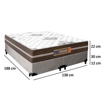 Cama Box Casal Bipartido Suede + Colchão Molas Ensacadas Texas Prime Colchões 138x188x64cm Cinza