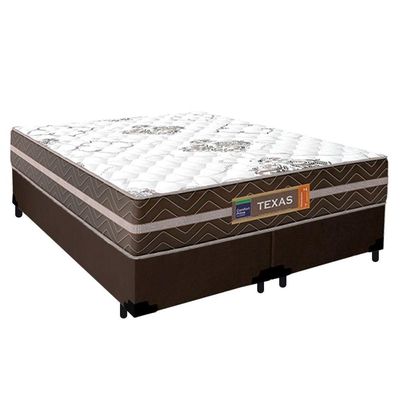 Cama Box Casal Bipartido Suede + Colchão Molas Ensacadas Texas Prime Colchões 138x188x64cm Marrom