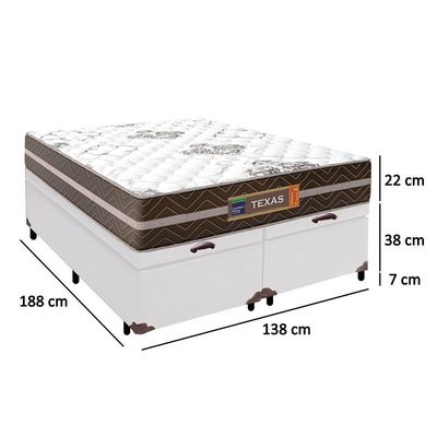Cama Box Baú Casal Bipartido Sintético + Colchão Molas Ensacadas Texas Prime Colchões 138x188x67cm Branco