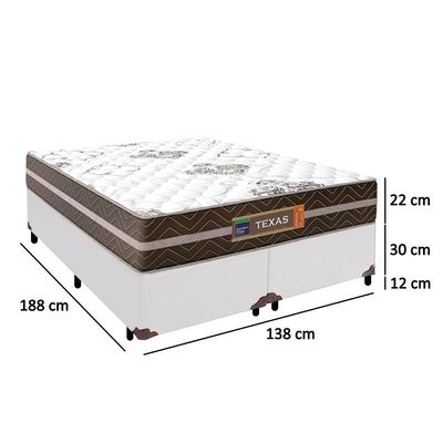 Cama Box Casal Bipartido Sintético + Colchão Molas Ensacadas Texas Prime Colchões 138x188x64cm Branco