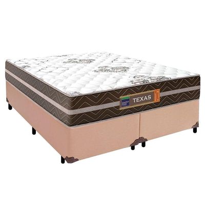 Cama Box Casal Bipartido Sintético + Colchão Molas Ensacadas Texas Prime Colchões 138x188x64cm Bege