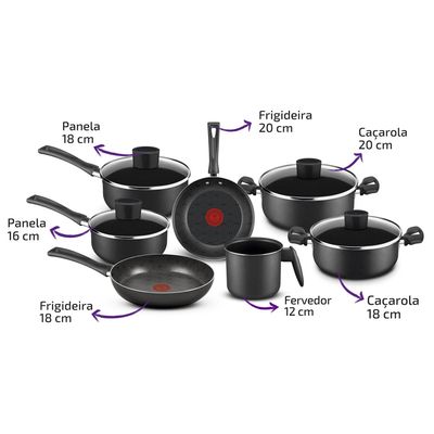 Conjunto de Panelas Antiaderente Rochedo Pratic Cinza 7 Peças