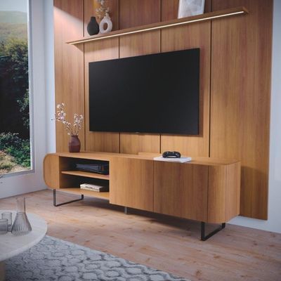 Rack Bancada Para Sala De Estar Com Design Curvo E Moderno Nature