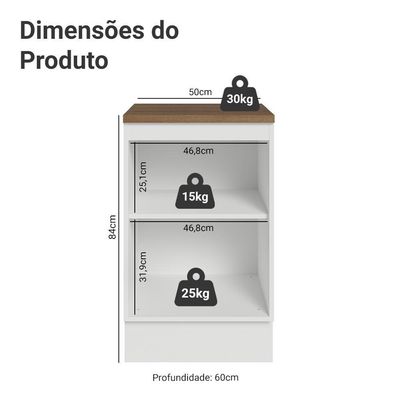 Balcão Cozinha 50x60cm 1 Port Branco Tampo Rustic Lux Madesa Branco/branco Veludo/rustic