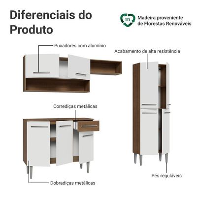 Armário De Cozinha Completa 229cm Rustic-branco Emilly Madesa 017