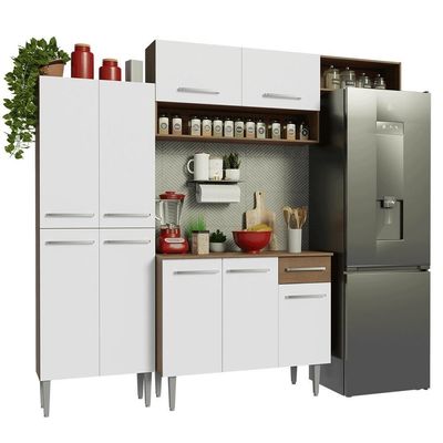 Armário De Cozinha Completa 229cm Rustic/branco Emilly Madesa 18 Rustic/branco