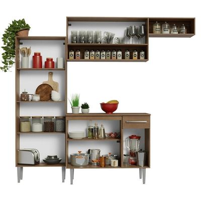 Armário De Cozinha Completa 229cm Rustic/branco Emilly Madesa 18 Rustic/branco
