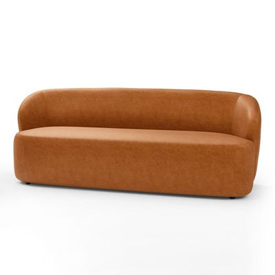 Kit 02 Poltronas Giratória E 01 Sofá Orgânico Leez 205cm 03 Lugares Couríssimo Caramelo Desk Design