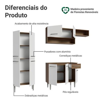 Armário De Cozinha Completa 229cm Rustic/branco Emilly Madesa 18xa Rustic/branco