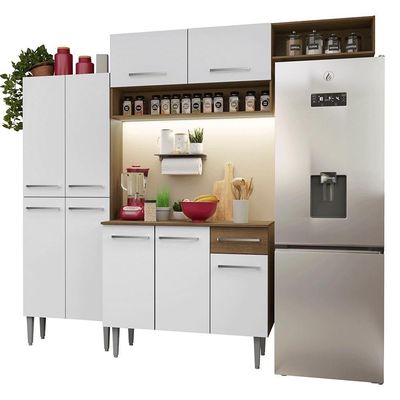 Armário De Cozinha Completa 229cm Rustic/branco Emilly Madesa 18xa Rustic/branco