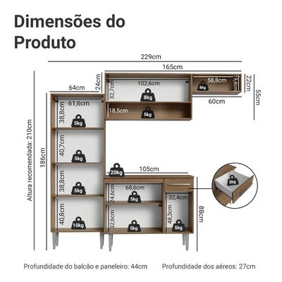 Armário De Cozinha Completa 229cm Rustic/branco Emilly Madesa 18xa Rustic/branco