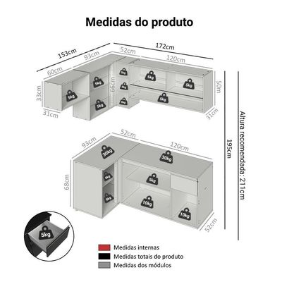 Armário De Cozinha Completa De Canto Suspenso 325 Cm Preto Nice Madesa 02 Preto