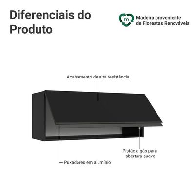 Armário Aéreo 80 Cm 1 Porta Basculante Preto Nice Madesa Preto