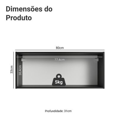 Armário Aéreo 80 Cm 1 Porta Basculante Preto Nice Madesa Preto