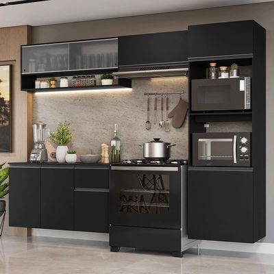 Armário De Cozinha Completa 260 Cm Suspenso Preto Nice Madesa 11 Preto