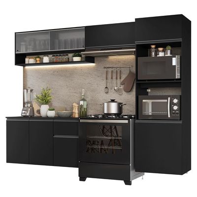 Armário De Cozinha Completa 260 Cm Suspenso Preto Nice Madesa 11 Preto