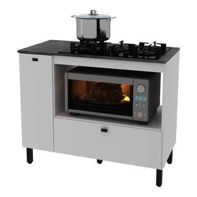 Balcão Cozinha Cooktop 5 Bocas E Forno/micro-ondas 99,7cm Multimóveis Cr20500 Branco/mármore Lunar