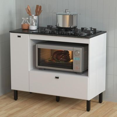Balcão Cozinha Cooktop 5 Bocas E Forno/micro-ondas 99,7cm Multimóveis Cr20500 Branco/mármore Lunar