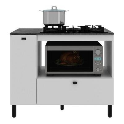 Balcão Cozinha Cooktop 5 Bocas E Forno/micro-ondas 99,7cm Multimóveis Cr20500 Branco/mármore Lunar