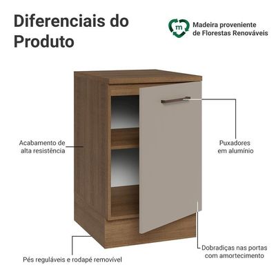 Balcão De Cozinha 50cm 1 Porta Rustic/crema Agata Madesa Rustic/crema