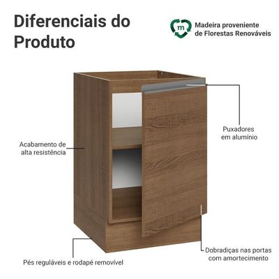 Balcão De Cozinha 50cm 1 Porta (sem Tampo) R Glamy Madesa Rustic