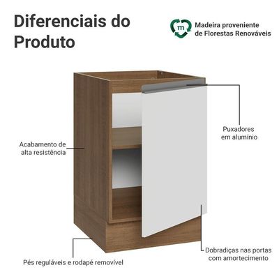 Balcão De Cozinha 50cm 1 Porta (sem Tampo) Rb Glamy Madesa Rustic/branco