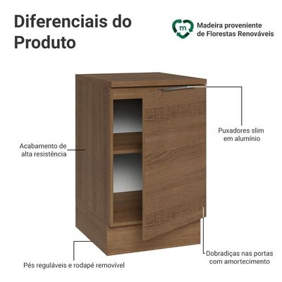 Balcão De Cozinha 50cm 1 Porta Rustic Stella Madesa Rustic