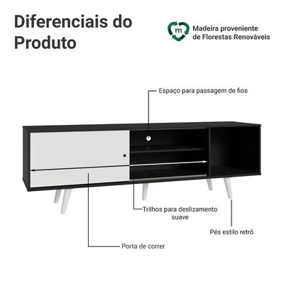 Rack Para Tv Até 80 Polegadas 160cm Com Pés Preto/branco Torino Madesa Preto/branco