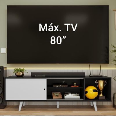 Rack Para Tv Até 80 Polegadas 160cm Com Pés Preto/branco Torino Madesa Preto/branco