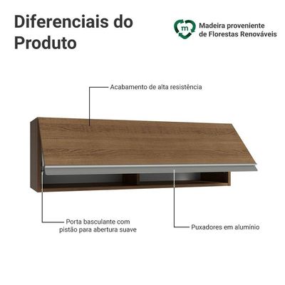Armário Aéreo 100 Cm 1 Porta Basculante Rustic Glamy Madesa Rustic