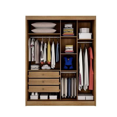 Guarda Roupa Solteiro Com Espelho Mdf 3 Gavetas - Virtus -cumaru - Móveis Novo Horizonte