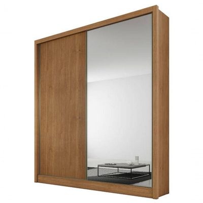 Guarda Roupa Solteiro Com Espelho Mdf 3 Gavetas - Virtus -cumaru - Móveis Novo Horizonte