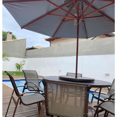 Guarda Sol Ombrelone Madeira 3m Com Proteção Uv Para Piscina Jardim Cinza