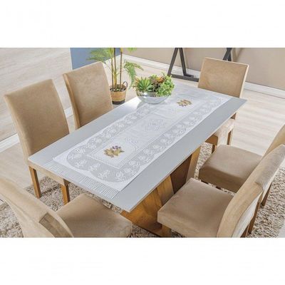 Trilho De Mesa Em Renda Com Transfer Flores 1,47m X 40cm 100% Poliéster - Flores