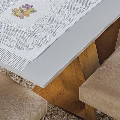 Trilho De Mesa Em Renda Com Transfer Flores 1,47m X 40cm 100% Poliéster - Flores