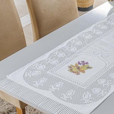 Trilho De Mesa Em Renda Com Transfer Flores 1,47m X 40cm 100% Poliéster - Flores