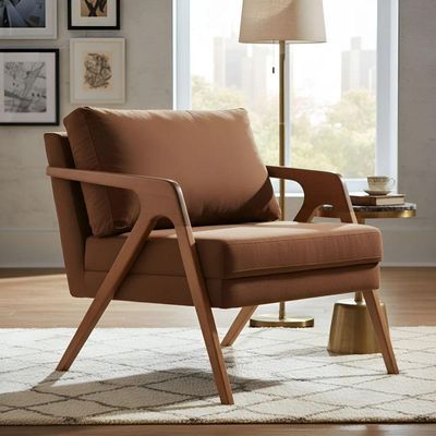 Poltrona Decorativa Mona Luxo Base De Madeira Maciça Sala Recepção Veludo Marrom Eli Móveis E Decoração