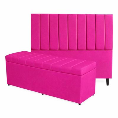 Kit De Quarto Roma Cabeceira De Cama Box E Calçadeira Baú Casal King 195 Cm Suede Rosa Pink Eli Móveis E Decoração