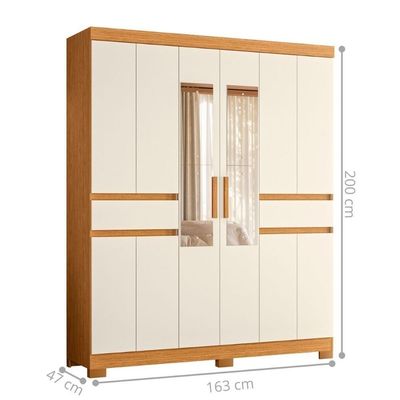 Armário De Quarto E Prateleiras 10 Portas 2 Gavetas Com Espellho Cinamomo Mel Off White