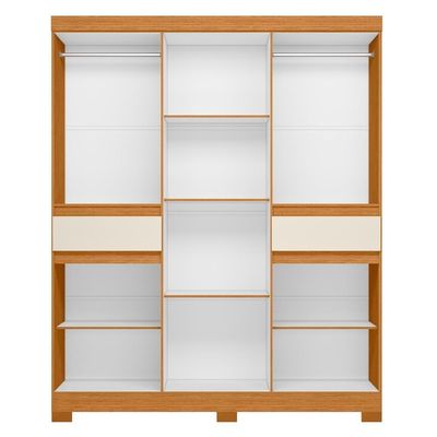 Armário De Quarto E Prateleiras 10 Portas 2 Gavetas Com Espellho Cinamomo Mel Off White