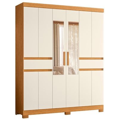 Armário De Quarto E Prateleiras 10 Portas 2 Gavetas Com Espellho Cinamomo Mel Off White