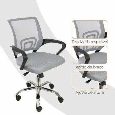 Cadeira De Escritório Oficial Begônia Tela Mesh Cinza