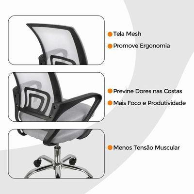 Cadeira De Escritório Oficial Begônia Tela Mesh Cinza