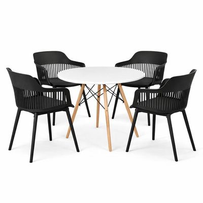 Conjunto De Jantar Mesa Eiffel 110cm Branco + 4 Cadeiras Marcela Preta