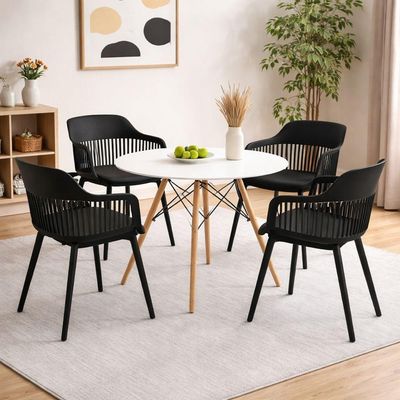 Conjunto De Jantar Mesa Eiffel 110cm Branco + 4 Cadeiras Marcela Preta