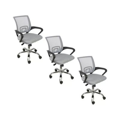 Kit 3 Cadeiras De Escritório Begonia Ergonômico Cinza