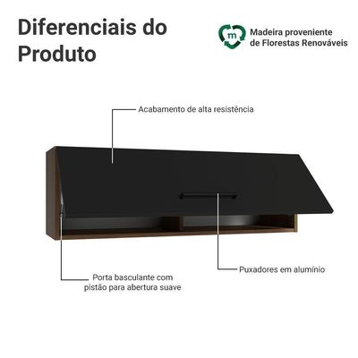 Armário Aéreo 100 Cm 1 Porta Basculante Rp Agata Madesa Rustic/preto