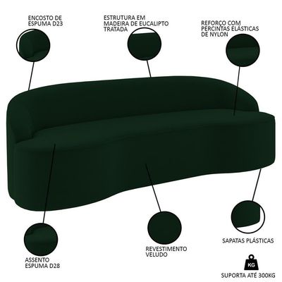 Sofá 3 Lugares Para Sala De Estar Living 180cm Theo D06 Veludo Esmeralda - Mpozenato